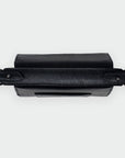 Black leather case with a strap on a white background
