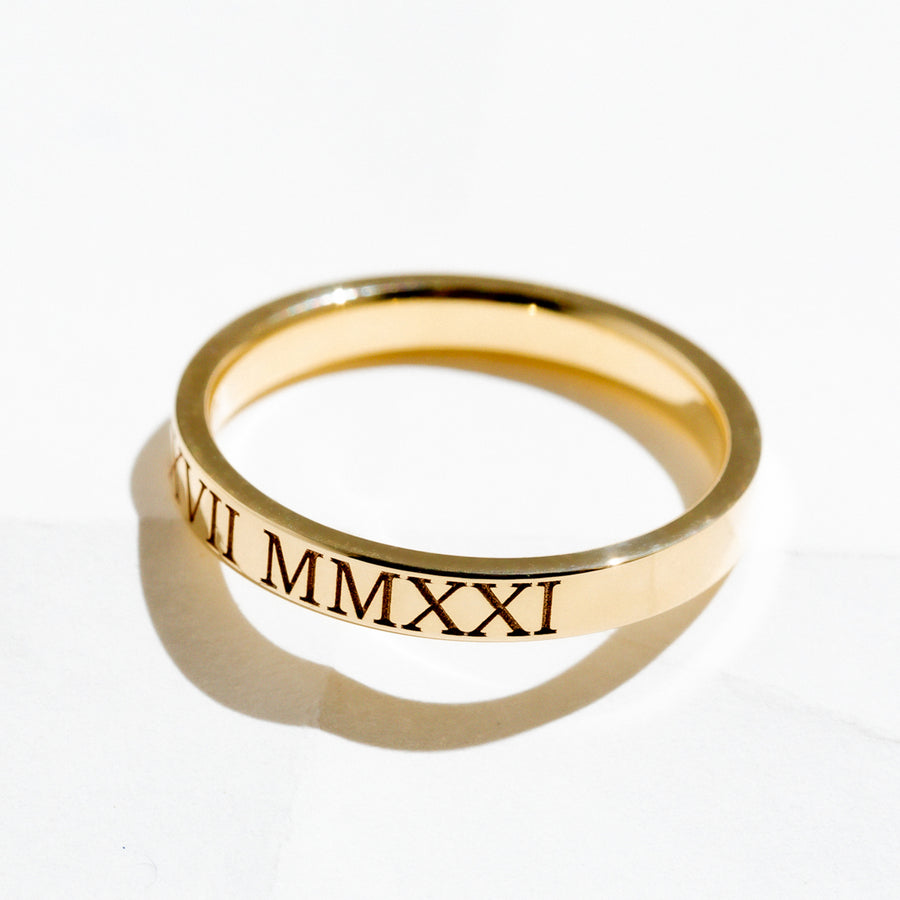 Engraved Roman Numeral Ring - Custom Date