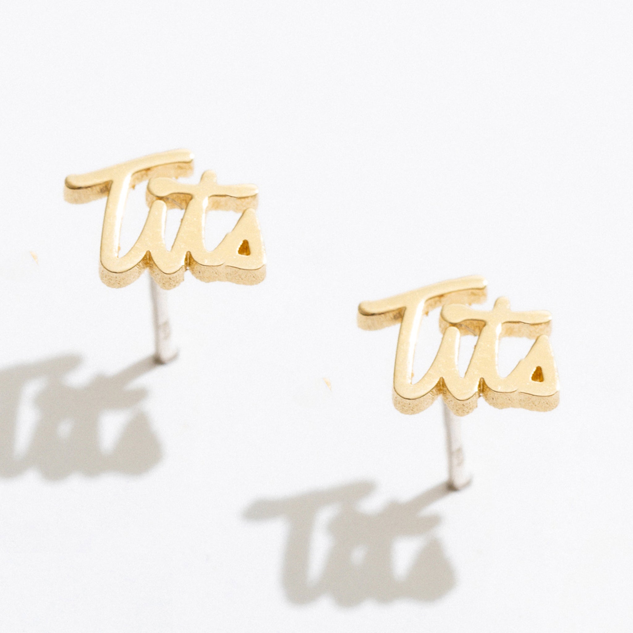 Tits Stud Earrings | 14k Gold Plated Script Font Post Earrings | Larissa  Loden