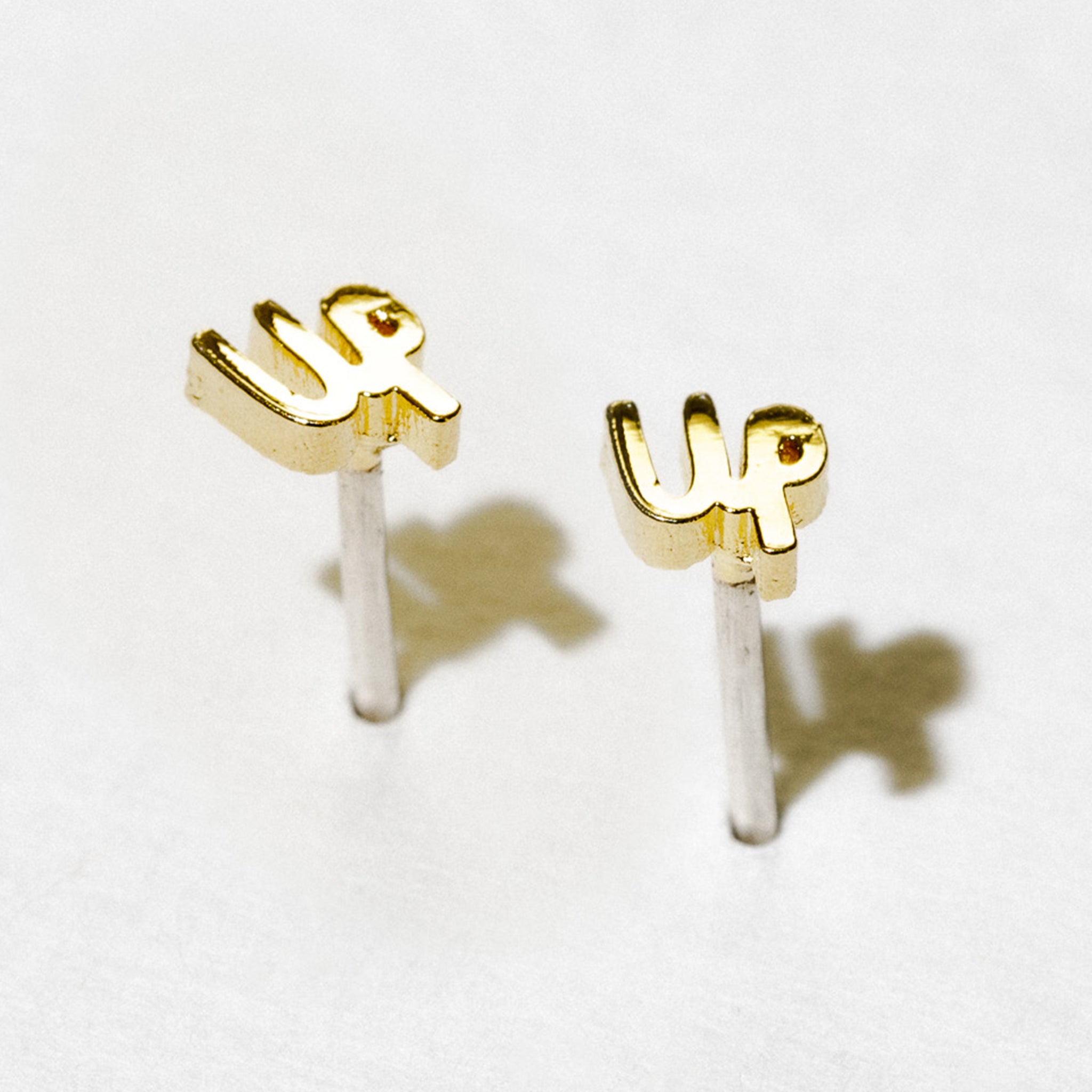 Up Stud Earrings | 14K Gold Plated Script Font Post Earrings | Larissa Loden Single