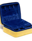 Yellow jewelry case with blue interior on a white background