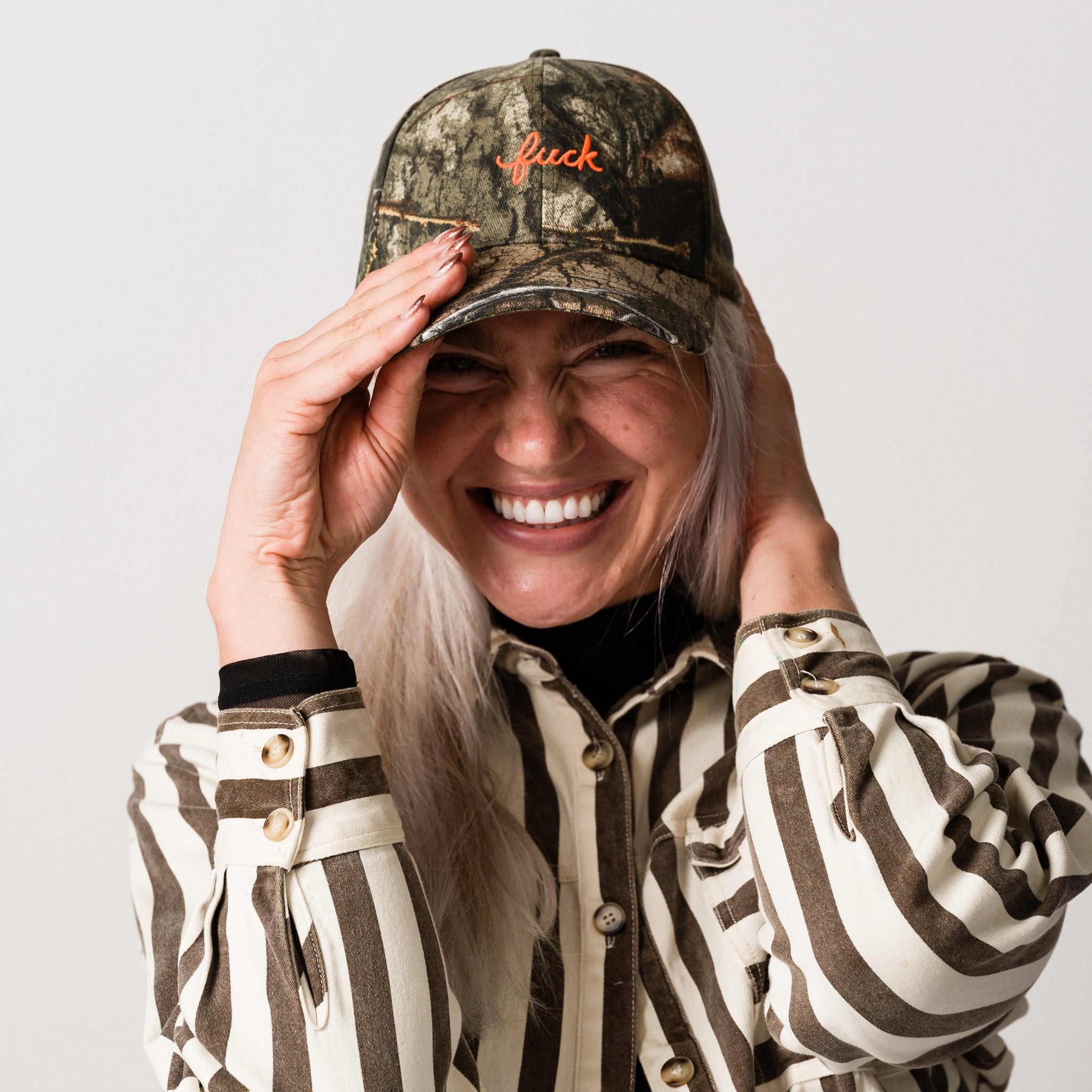 Camo Fuck Script Baseball Hat | Adjustable Unisex Cap | Larissa Loden