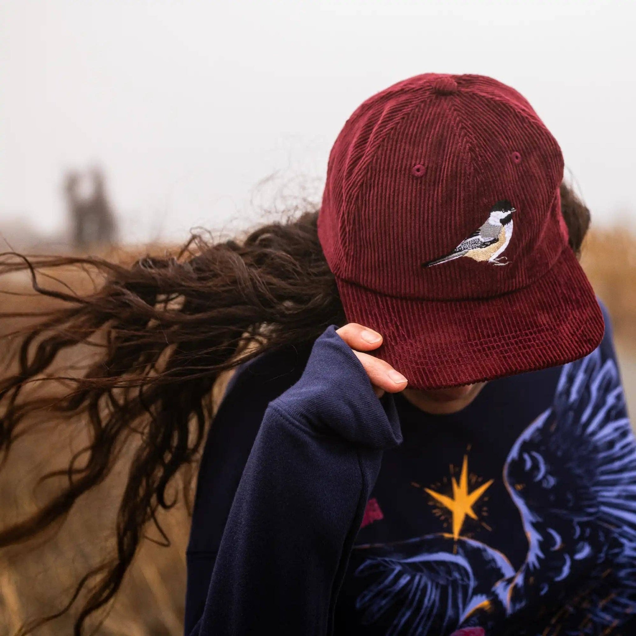 NEW Chickadees KPhi Service Society Grey Hat Baseball Cap One Size NWOT Pink Chickadee Corduroy Hat by Bird Collective main image 3