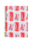 Notebook with Diet Coke can pattern on a white background