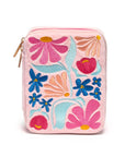 Floral-patterned pouch with a pink background