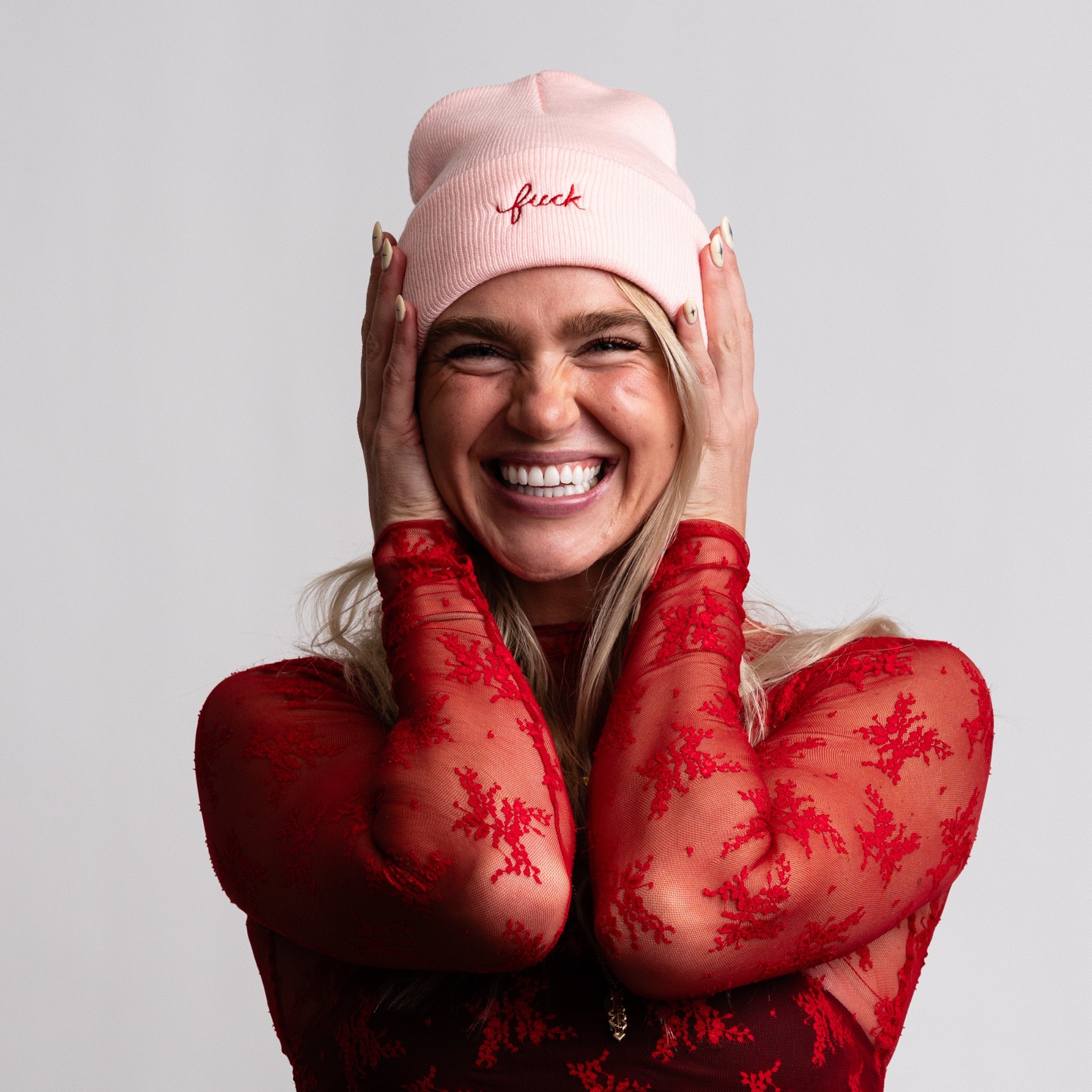 Fuck Script Beanie | Fall/Winter Knit Cuffed Cap | Larissa Loden