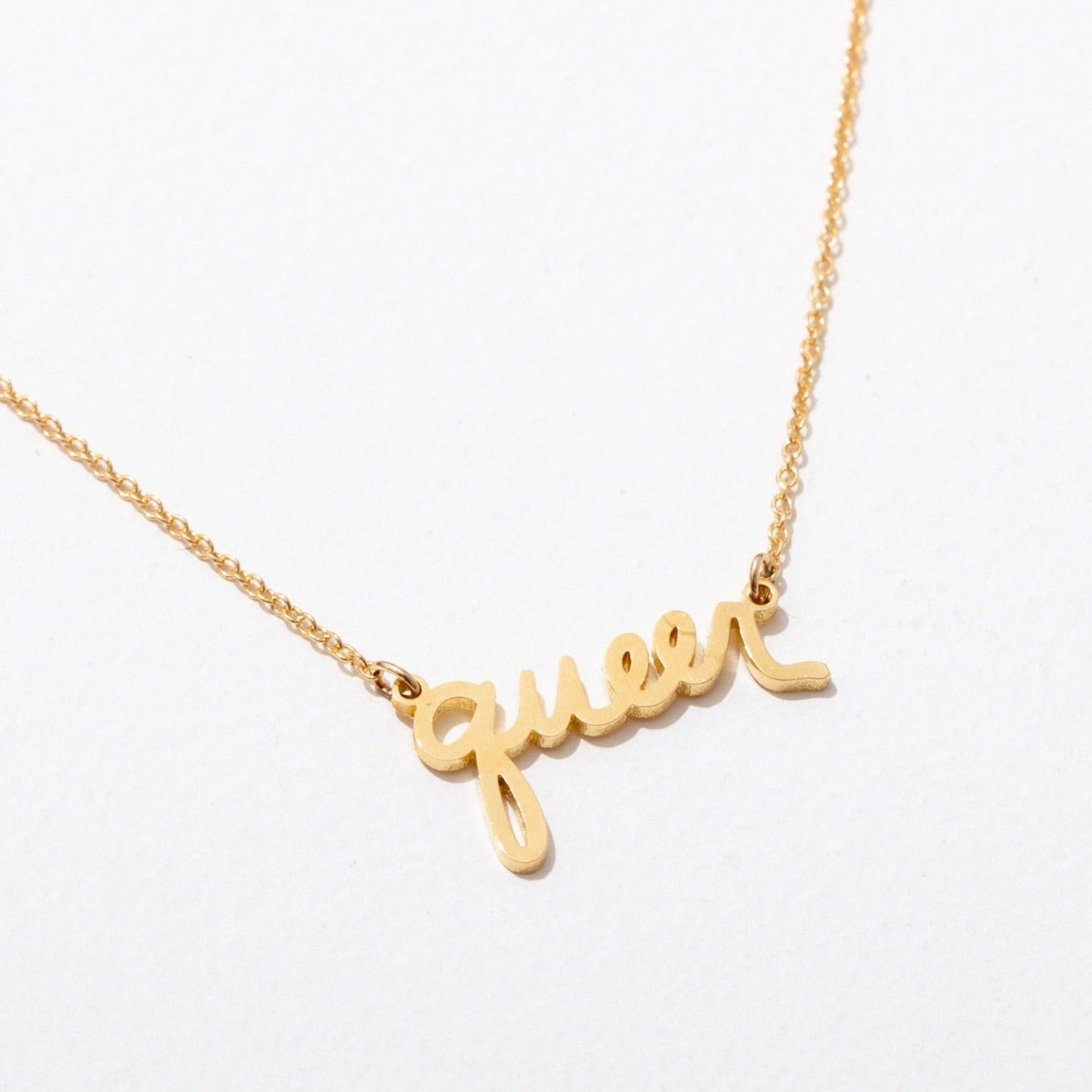 Queer Script Necklace | 14K Gold Plated Script Name Chain Necklace |  Larissa Loden