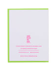 Card with 'And Here We Are' branding and text on a white background