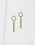 Larissa Loden Jewelry, Handmade in MN. Azibo Earrings, Black powder coated ring in contrast to the brass bar. Earrings are approx. 2 inches long. Gold filled ear wires.