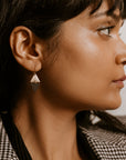 Larissa Loden Jewelry, Handmade in MN. Alta Earrings, A brass mini triangle accented with colored rubberized brass. Earrings are approx. 1 inch long. Gold filled and hypoallergenic ear wires.