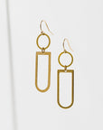 Simple hoop with a brass open shape below. Earrings are approx. 1 3/4 inches long. Gold filled and nickel free ear wires.