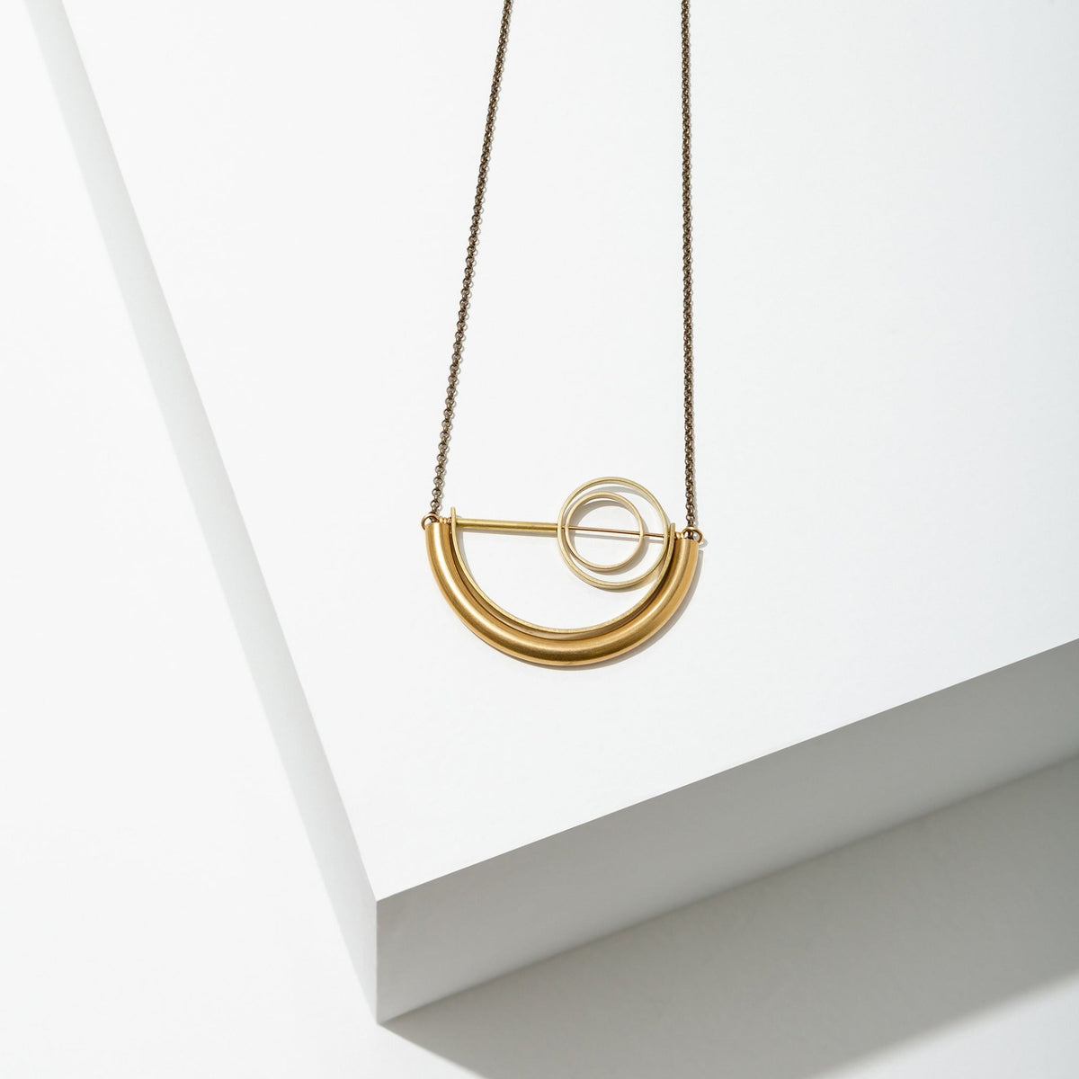 Alden Necklace | Long Gold Half Circle Pendant Necklace | Larissa Loden