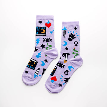 Witchy Mystic Spells Crew Socks by Yellow Owl Workshop