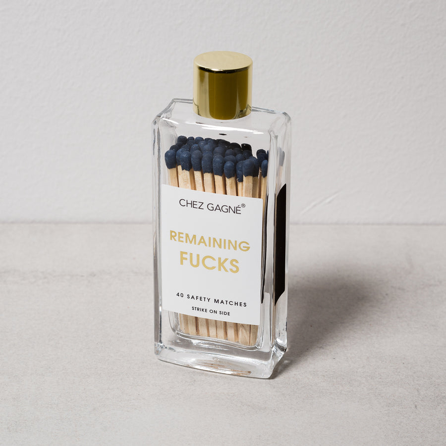 Remaining Fucks Glass Bottle Safety Matches by Chez Gagné