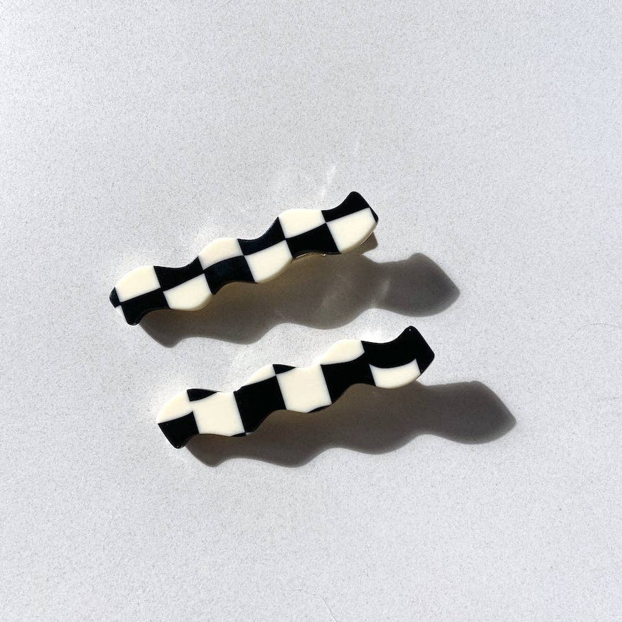 Wavy Checkered Hair Clips