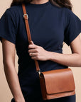 Audrey Leather Crossbody Bag in Cognac
