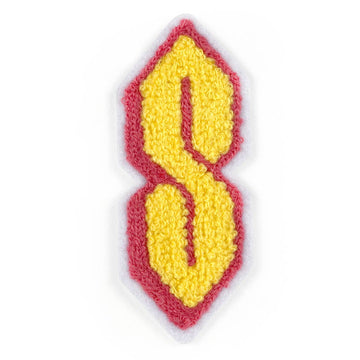 Yellow number '8' with red outline on a white background