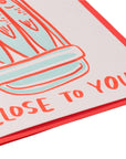 Card with a design of a hot chocolate mug and text 'Close to You' on a white background