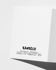 KANDSCO branded paper with sustainability information on a white background