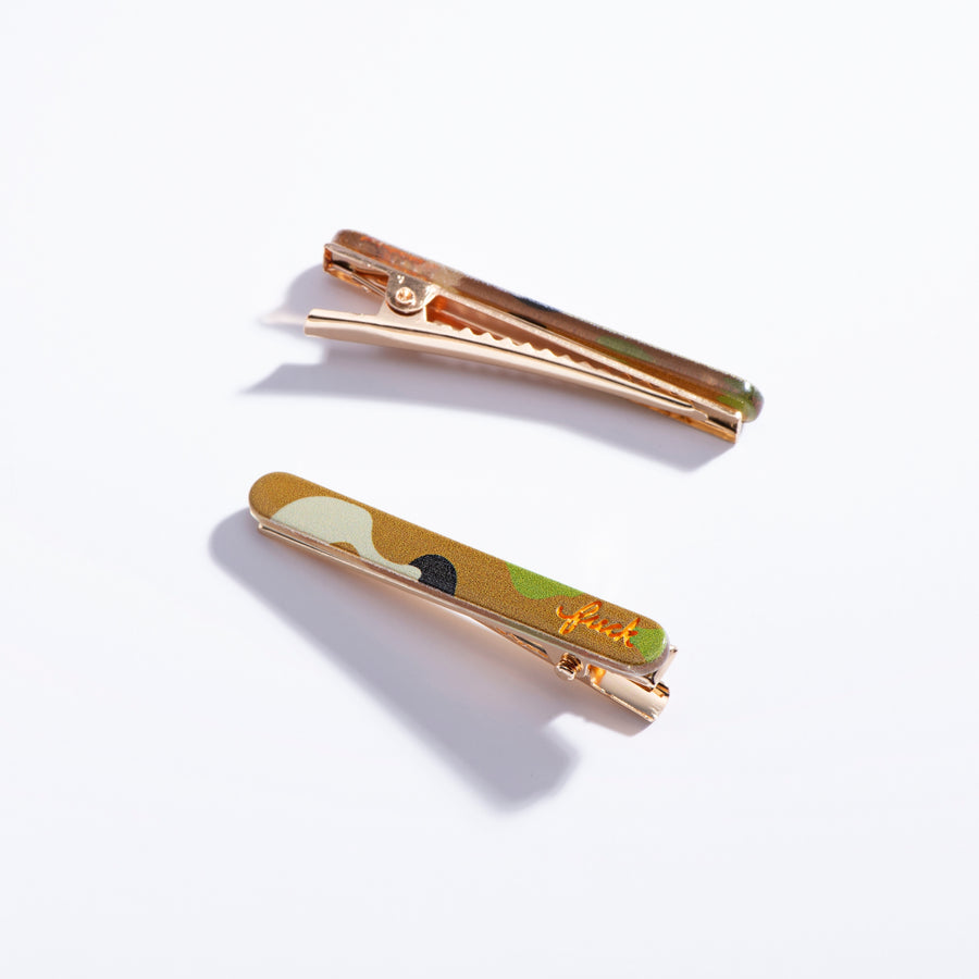 Camo Fuck Script Hair Clips