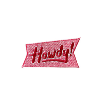 Embroidered patch with 'Howdy' text on a white background