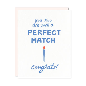 Card with 'you two are such a perfect match congrats!' text on a white background
