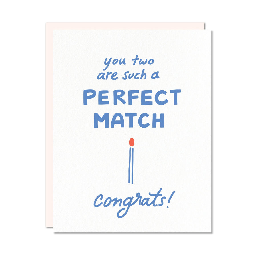 Card with 'you two are such a perfect match congrats!' text on a white background