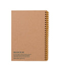 Brown notebook with gold spiral binding on a white background
