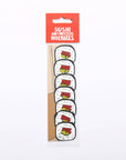 Pack of sushi and chopsticks bookmarks with a red label on a white background