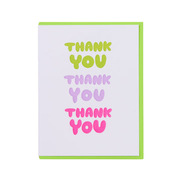 Card with 'THANK YOU' text in different colors on a white background