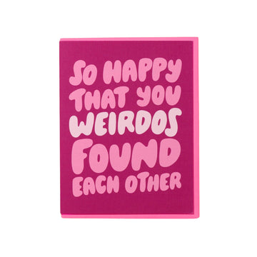 Pink card with white text on a white background