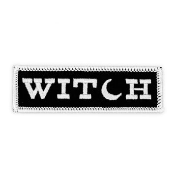 Embroidered patch with the word 'WITCH' on a black background