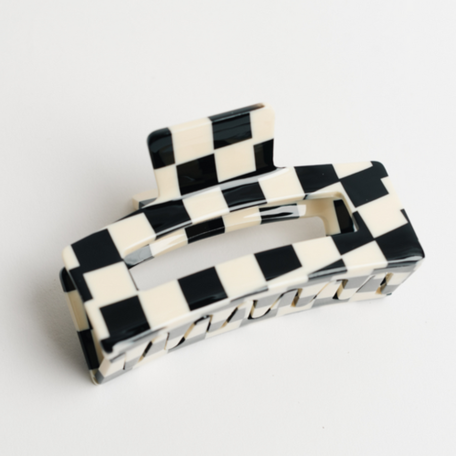 Black Checkered Hair Claw by NAT + NOOR