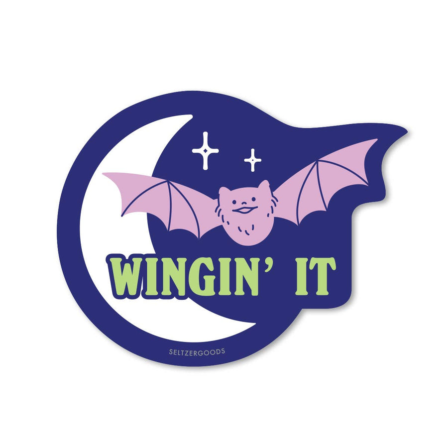 Wingin' It Bat Sticker by Seltzer Goods