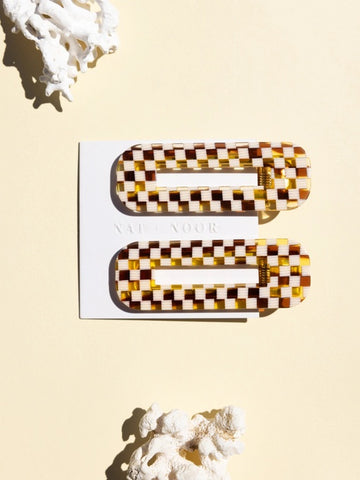 Checkered Tortoise Hair Clip Duo by NAT + NOOR