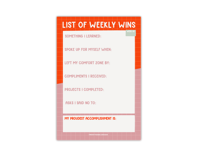 List of Weekly Wins Notepad by Twentysome Designs