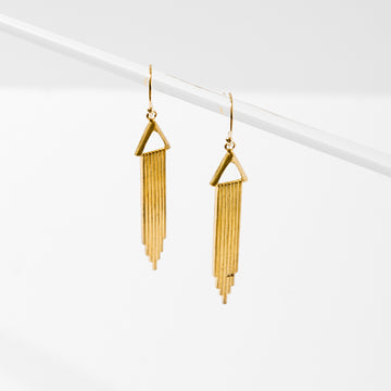 Art Deco style metal stampings. Earrings are approx. 1 1/2 inches long and hang on gold-filled nickel-free ear wires.