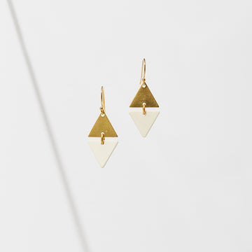 Larissa Loden Jewelry, Handmade in MN. Alta Earrings, A brass mini triangle accented with colored rubberized brass. Earrings are approx. 1 inch long. Gold filled and hypoallergenic ear wires.