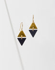 Larissa Loden Jewelry, Handmade in MN. Alta Earrings, A brass mini triangle accented with colored rubberized brass. Earrings are approx. 1 inch long. Gold filled and hypoallergenic ear wires.