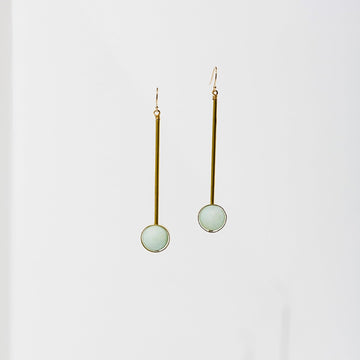 Larissa Loden Jewelry, Handmade in MN. Aberrant Earrings, Brass bar components paired with matte gemstone beads. Earrings are approx. 3 inches long. Gold filled ear wires.