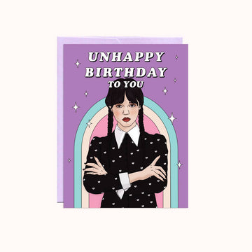 Wednesday Addams Unhappy Birthday Card by Party Mountain Paper