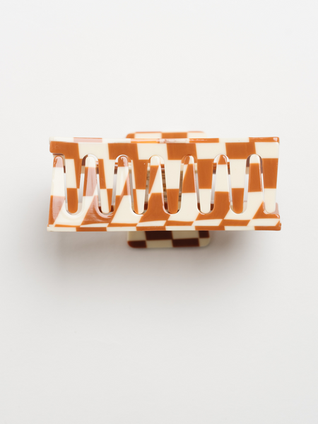 Brown Checkered Hair Claw by NAT + NOOR