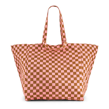Elisa Bag in Caramel and Pink Checkerboard